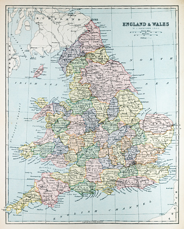 Map of England's Counties from out-of-copyright 1898 book 
