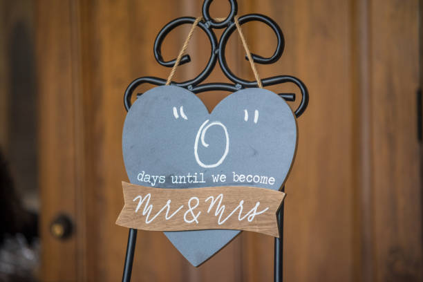 istock Closeup shot of wedding day count down sign 1454340997