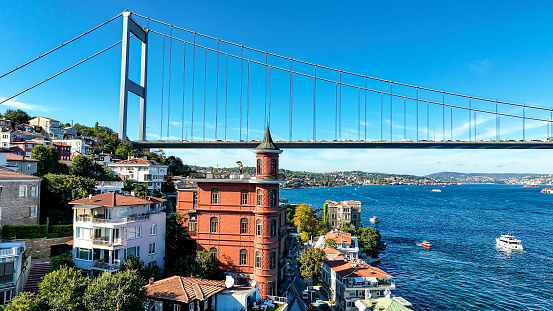 Aerial view of Istanbul, Istanbul Rumeli Fortress area, Bosphorus Bridge view, colorful Istanbul landscape, Haunted Mansion Istanbul, Istanbul Bosphorus seaside, Perili kösk