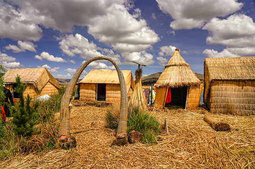 The floating island of Uros on the Titicaca lake in Peru