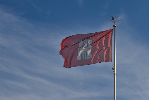 The flag of Hamburg waving in the wind