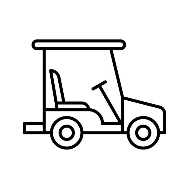 電気ゴルフカートのアイコン。白い背景に輸送ゴルフカートのピクトグラム。 - outline cart golf golf course点のイラスト素材／クリップアート素材／マンガ素材／アイコン素材