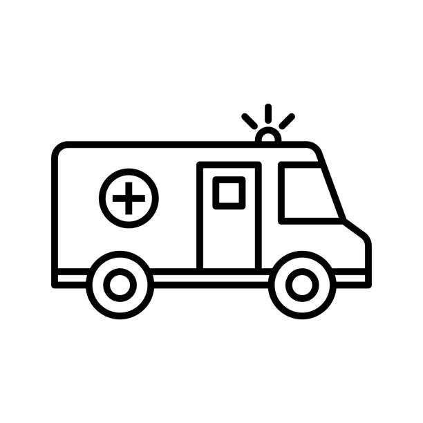 구급차 아이콘입니다. 긴급 차량, 약 밴. 벡터 그림 - ambulance mini van speed emergency sign stock illustrations