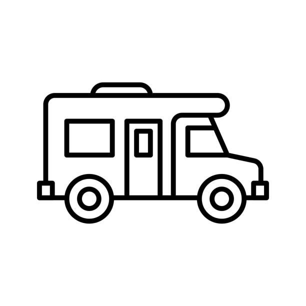 キャラバンカーラインアイコン。トレーラーハウスまたはキャンピングカー。キャンピングカー。 - motor home mobile home vehicle trailer camping点のイラスト素材／クリップアート素材／マンガ素材／アイコン素材