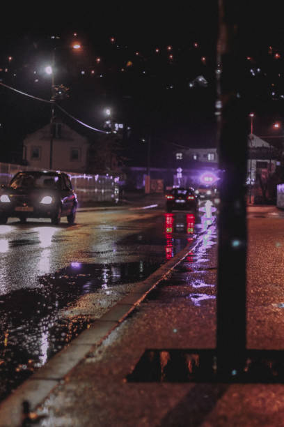 istock Vertical shot of the night traffic. 1454344620