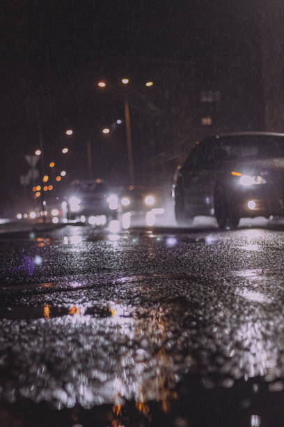 istock Vertical shot of the night traffic. 1454344627