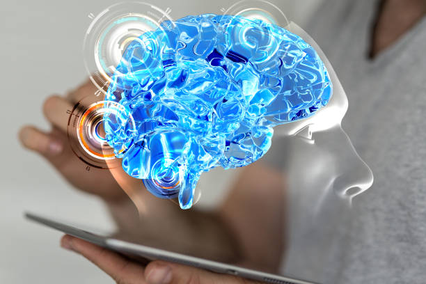 istock Computer scientist creating a 3D rendering of a cyborg head hologram with artificial intelligence 1454345297