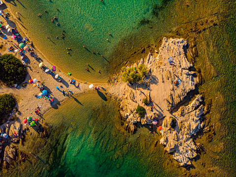 An aerial view of land and the sea -beautiful Lagonisi in Greece