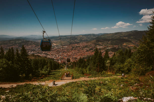 istock Cable car way descending from the top of a mountain 1454347828