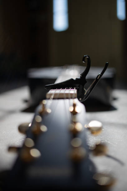istock Selective focus shot of an acoustic guitar 1454348306