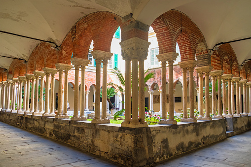 Details of an old arcade in the exterior of the Royal Palace in Aranjuez, Madrid.