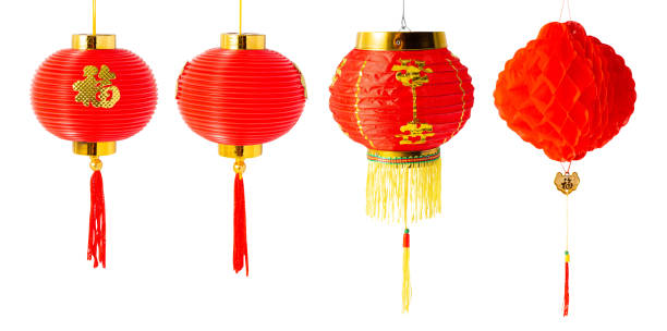istock Set of Hanging Chinese Lantern isolated on white background with clipping path 1454351085