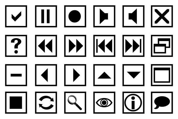 ilustrações, clipart, desenhos animados e ícones de defina os botões do media player. interface de computador. ilustração vetorial. imagem de stock. - dvd player computer icon symbol icon set