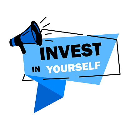 blue invest in yourself banner. Blue website template. Investment concept. Vector illustration. EPS 10.