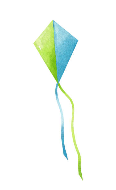 istock Watercolor kite with colorful ribbons isolated on white background. Hand-painted illustration. Perfect for prints, cards, decorations. 1454358167