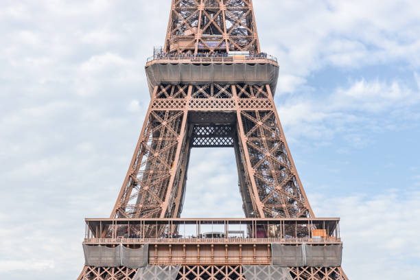 First and second floor of the Eiffel tower on a sunny day in Paris, France