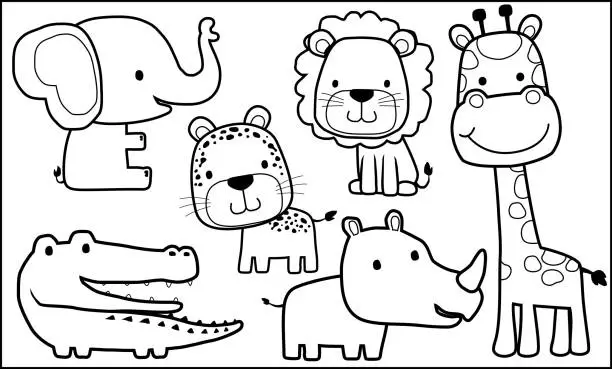 Vector illustration of Vector animals cartoon for coloring book or page