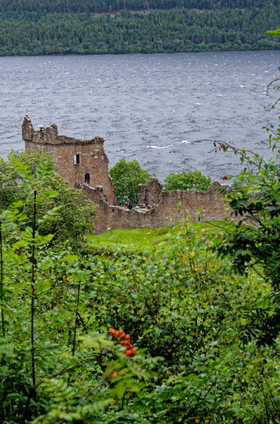 Ruins of Urquhart Castle - Loch Ness - Scotland Scottish tourist attraction - Ruins of Urquhart Castle on the western shore of Loch Ness (site of many Nessie sightings) - Drumnadrochit, Highland, Scotland, United Kingdom - 1st of September 2012 drumnadrochit stock pictures, royalty-free photos & images