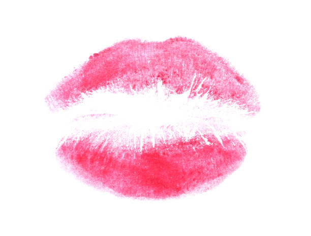 istock Lipstick kiss mark isolated on white, top view 1454364750