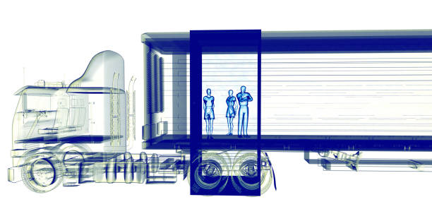 Fugitive people detected in an xray scan of a truck crossing the border. Border security is enhanced by new technologies. / You can see the animation movie of this image from my iStock video portfolio. Video number: 1454174098
