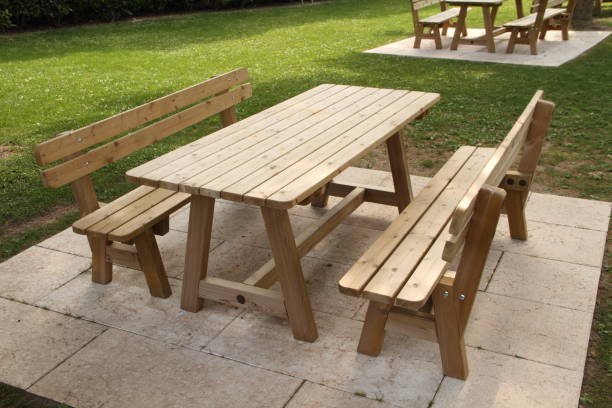 istock benches and a table in the garden 1454365922