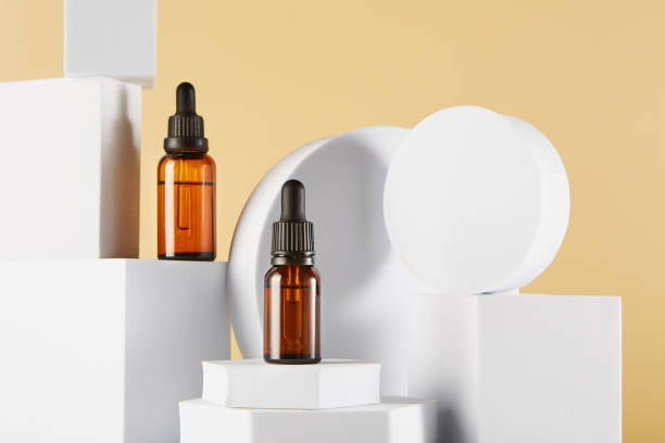 istock Dropper vials mock-ups, cosmetic glass containers. 1454367724