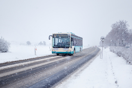 Bus on a country road - wintery road conditions