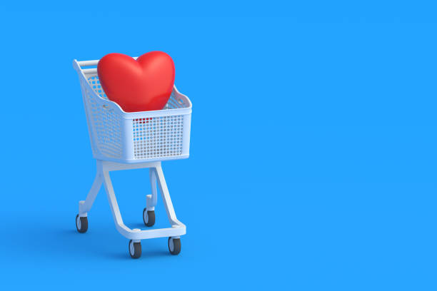 istock Heart in market cart. Copy space. 3d render 1454369945