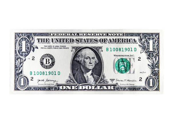 istock US one current dollar isolated on white background.George Washington Portrait form United States of America 1 Dollar Banknote.Closeup. 1454371763
