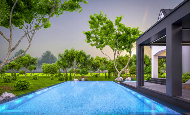 istock 3d rendering of white and black modern Tudor house in evening 1454374915