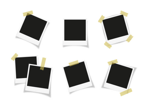 ilustraciones, imágenes clip art, dibujos animados e iconos de stock de colección de marcos de fotos con lugar en blanco con cinta adhesiva - adhesive bandage bandage vector computer graphic