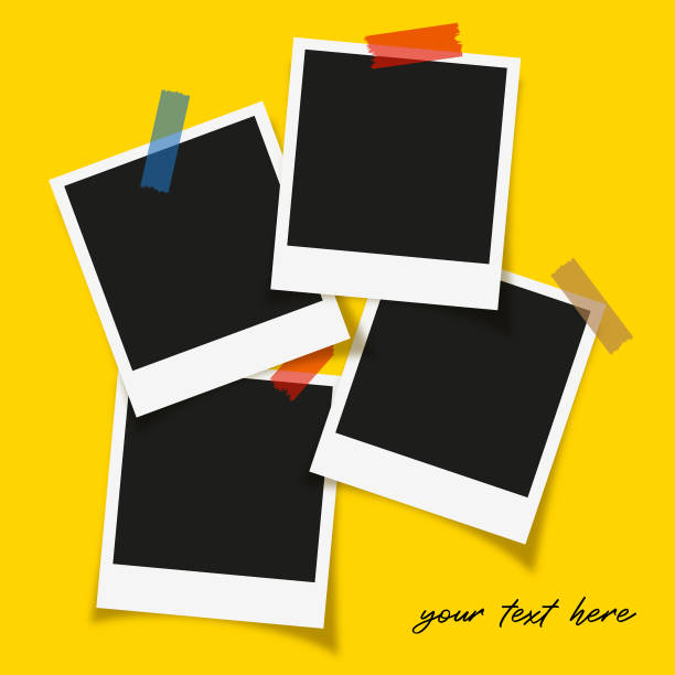 illustrazioni stock, clip art, cartoni animati e icone di tendenza di collezione di fotogrammi fotografici con luogo vuoto con nastro adesivo - immagine composita