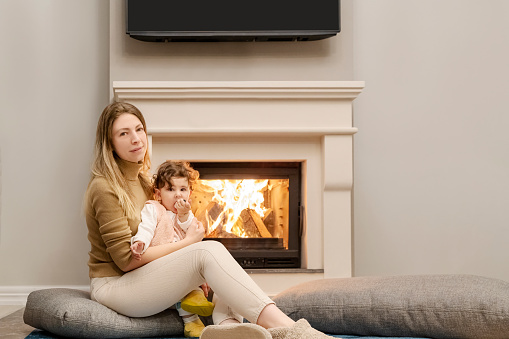 Fireplace, Christmas, Baby - Human Age, Mother, Home Interior