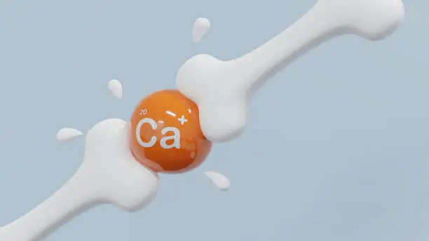 Photo of Healthy strong supplement bone calcium concept. White Bone crash ball on blue background. 3d render.