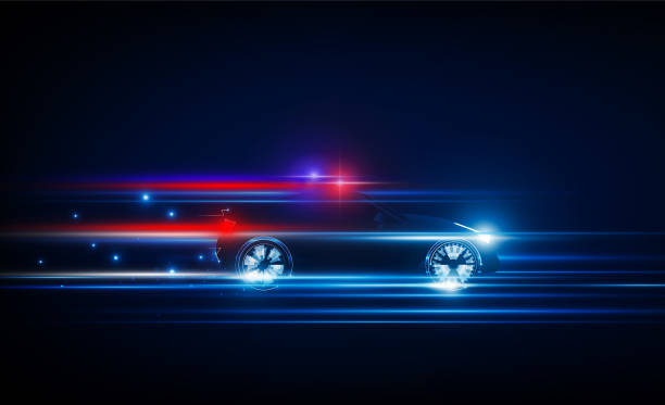 istock Abstract Light out Police car at night with flashing light Hitech communication concept innovation background vector design. 1454381878