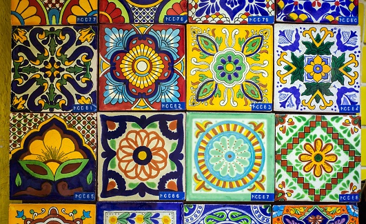 A wall with mexican talavera tiles style