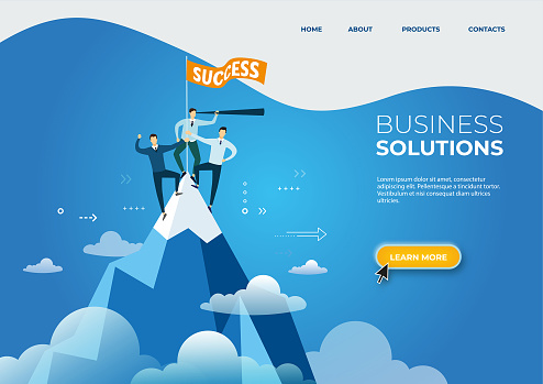 Business solutions, marketing, success team work. Web page template