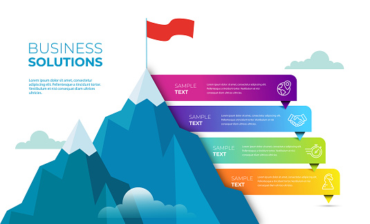 Mountain Peak Infographics. 4 steps to success infografics. Leadership or motivation concept