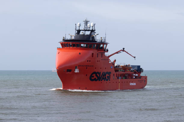 Modern Offshore Supply Ship, North Sea stock photo