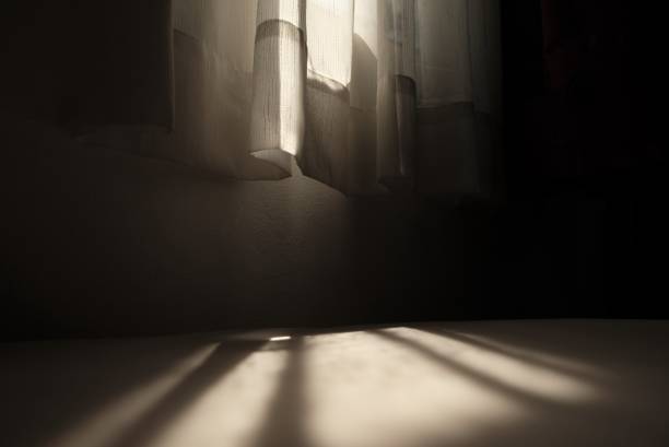 istock Abstract silhouette scene with sheer curtain inside window in bedroom. 1454385602