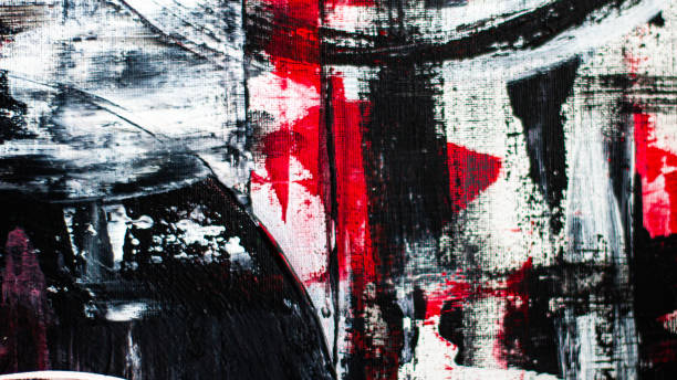 istock Abstract background on a rough canvas. Paint strokes, stains, lines, stripes, waves, circles. Colors red, white, black. Chaos, war, confusion, revenge, lies. 1454385659