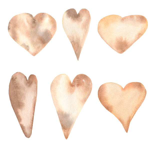 istock Set of hand painted watercolor brown beige hearts. Isolated objects perfect for Valentine's day card or romantic post cards. 1454388128