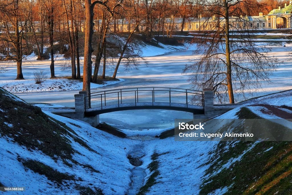 Winter park Landscape of winter park Oranienbaum Arch - Architectural Feature Stock Photo