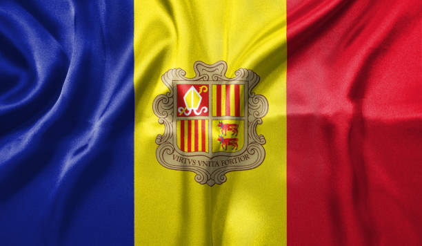 Andorra flag wave highly detailed realistic 3D rendering.