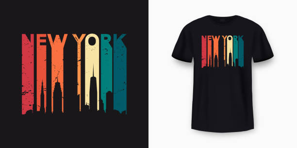 illustrations, cliparts, dessins animés et icônes de conception de t-shirt skyline de new york. imprimé t-shirt vintage et design de vêtements avec un texte élégant. silhouette de la ligne d’horizon de new york pour le design d’imprimé rétro - brooklyn new york city retro revival old fashioned