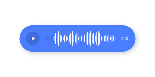 Voice messaging with sound wave and chat notification. Online voice chat, audio message with waveform. Vector