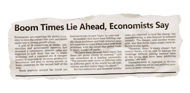 istock Optimistic news article about economic recovery being just around the corner 1454396155