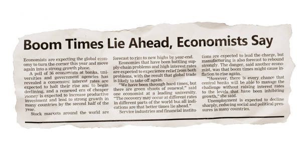 Optimistic news article about economic recovery being just around the corner stock photo