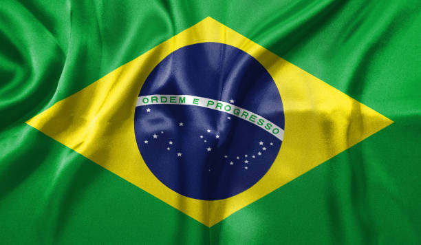 istock Brazil flag wave highly detailed realistic 3D rendering. 1454396192