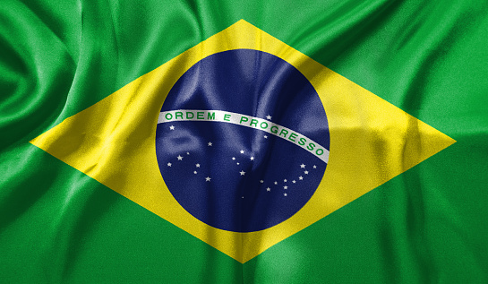 Brazil flag, three dimensional render, satin texture